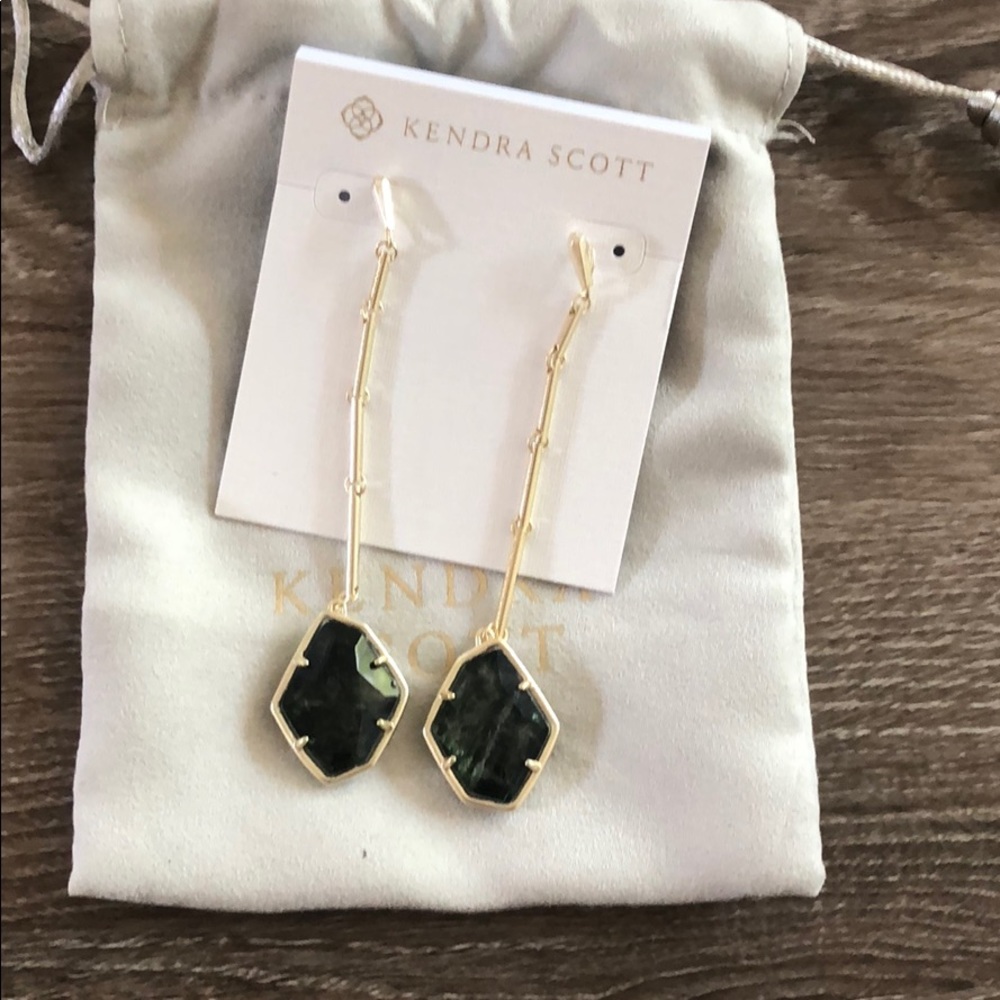 Charmian Gold Drop Earrings In Sage Mica